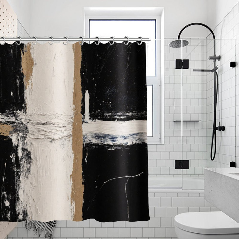 Rideaux de douche à motif abstrait noir et blanc, 71 x 71