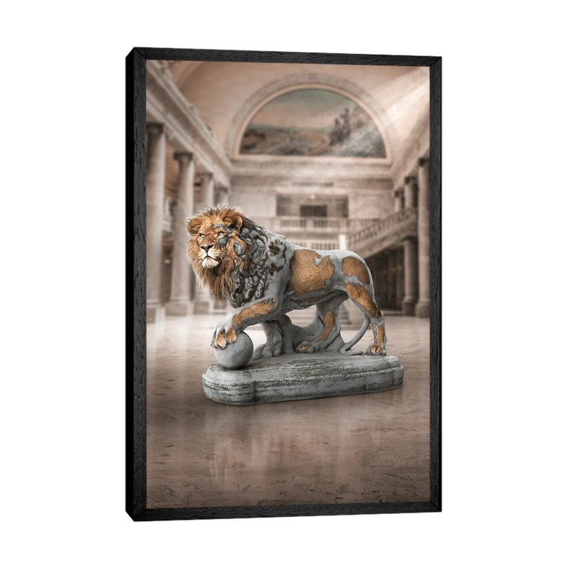 Lion Statue by Ruvim Noga - Gallery-Wrapped Canvas Giclée on Canvas, 66.04 cm H x 45.72 cm W, Black Framed