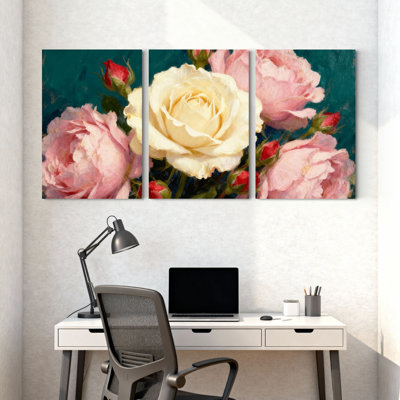 Pivoine rose bouquet de fleurs, ensemble de 3 impressions sur toile