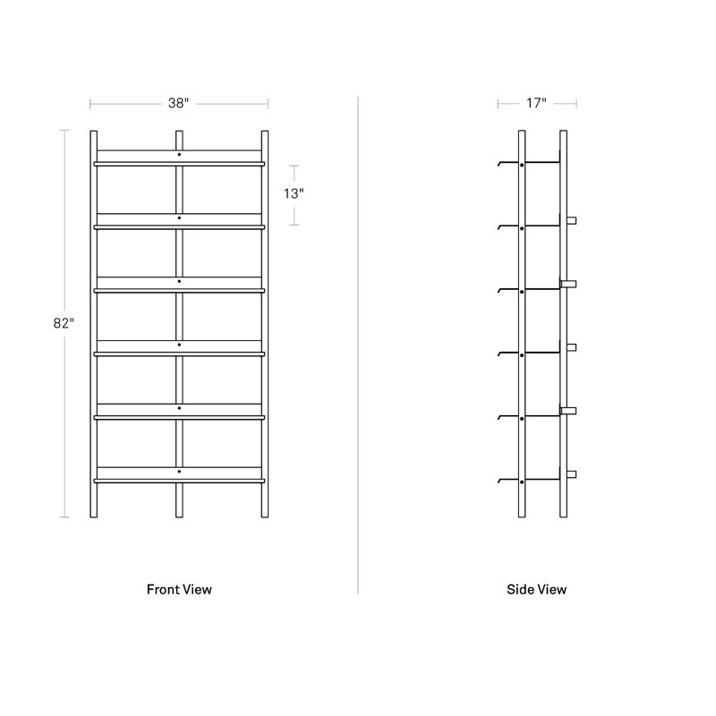 Browser Solid Wood Bookcase, (6 Shelves) 82" H x 38" W x 17" D, White Oak/White