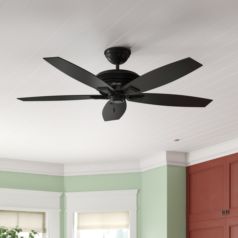 52" Rainsford 5 - Blade Outdoor Standard Ceiling Fan with Pull Chain, Matte Black