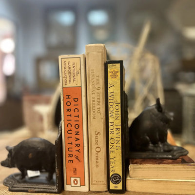 Cast Iron Pig Bookend in Black Rustic Finish-Set 2