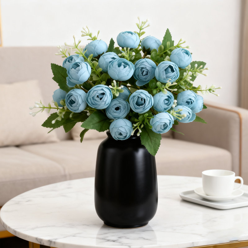 3 PCS de fleurs de fantaisie, fleurs de petits bourgeons de thé, décoration de bureau de fête de mariage, Bleu