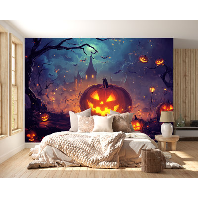Papier peint mural citrouille d'Halloween - scène de nuit Spooky Jack O’Lantern