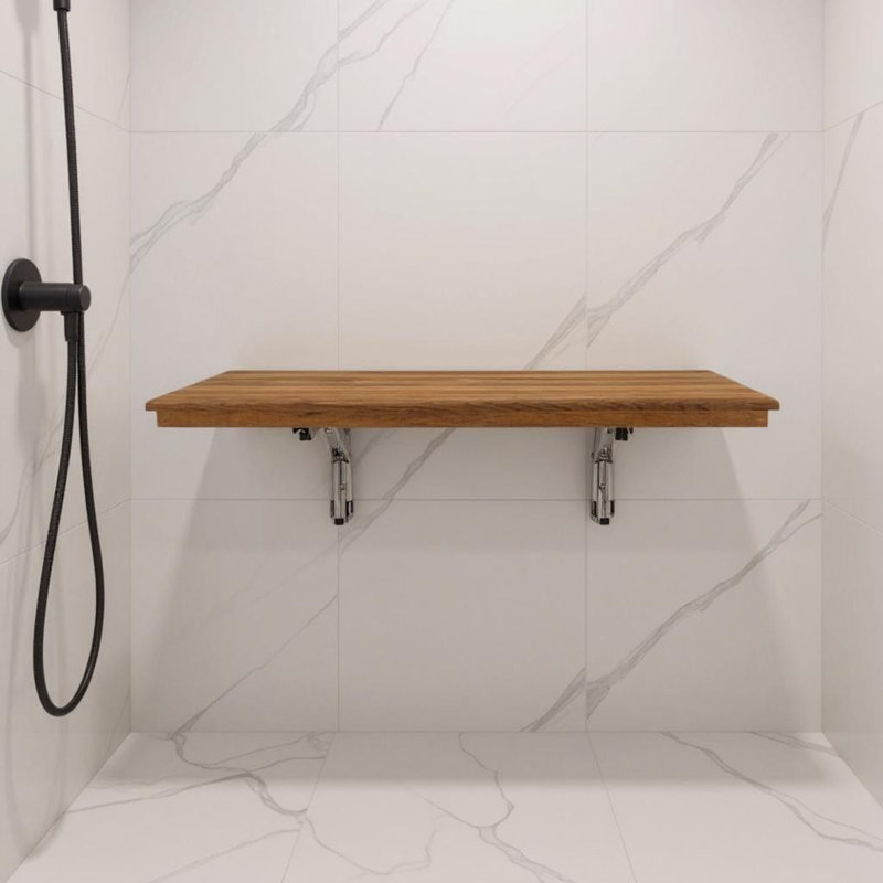 Banc de douche mural rectangulaire en teck brun 16 po x 22 po