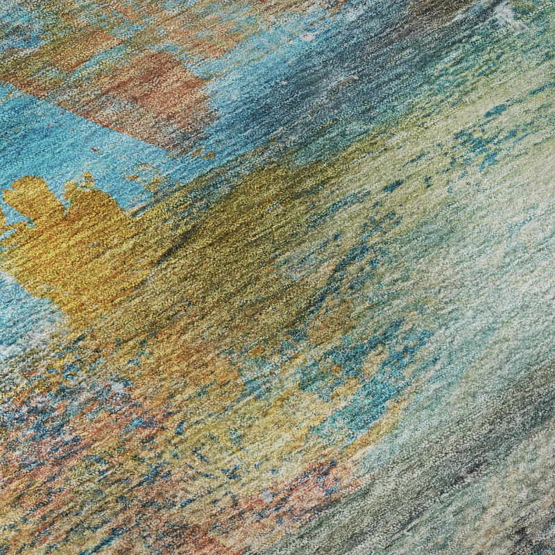 Premium Machine Washable Mayfield AMF2039 Abstract Rug, Teal, 8' x 10'