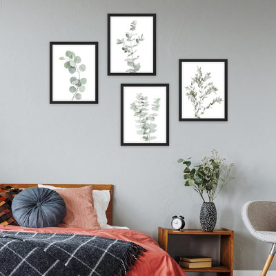 «IDÉE4WALL», art mural forêt pastel encadré, ensemble de 4 impressions murales de collage nature jardin, décoration murale nature sauvage pour le salon, impression encadrée de 4 pièces