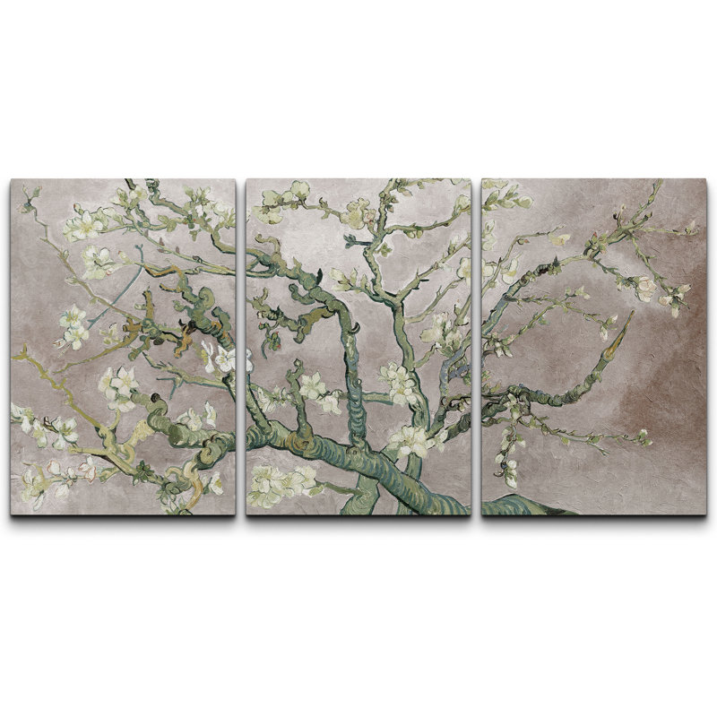 «Amandier en fleurs» par Vincent van Gogh, H 24 po x l 48 po x P 1,5 po, Muted Taupe, Toile tendue