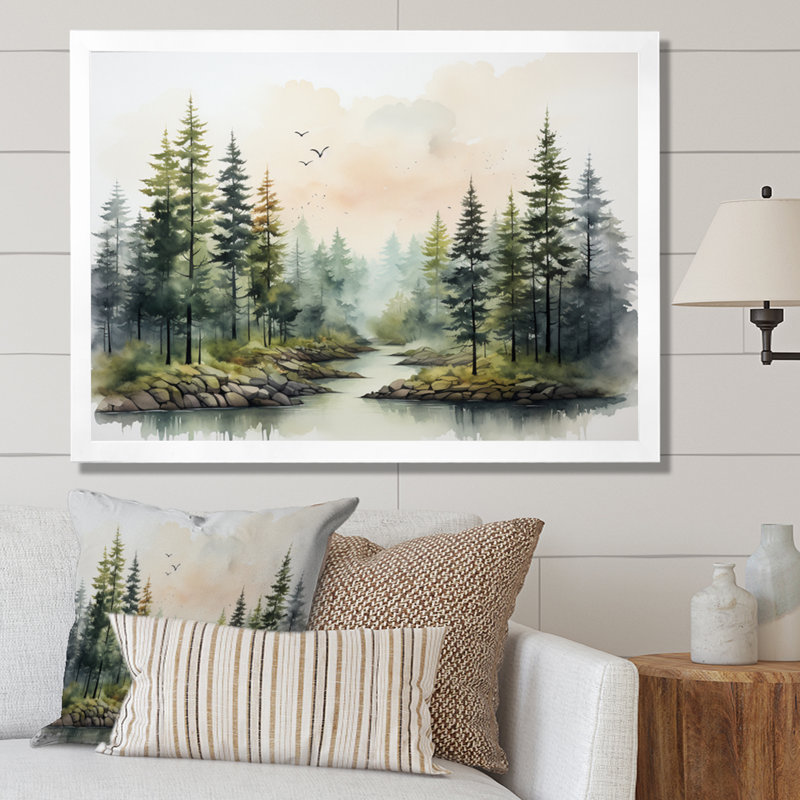 Décoration murale Tranquil Forest Oasis III - Campagne, H 24 po x l 32 po x P 1 po, Cadre simple blanc