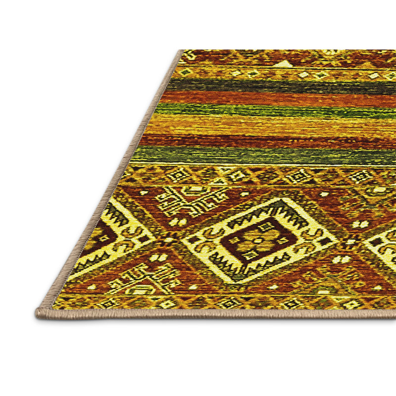 Tapis abstraits jaunes lavables à la machine 538, Rectangle 2 pi x 3 pi