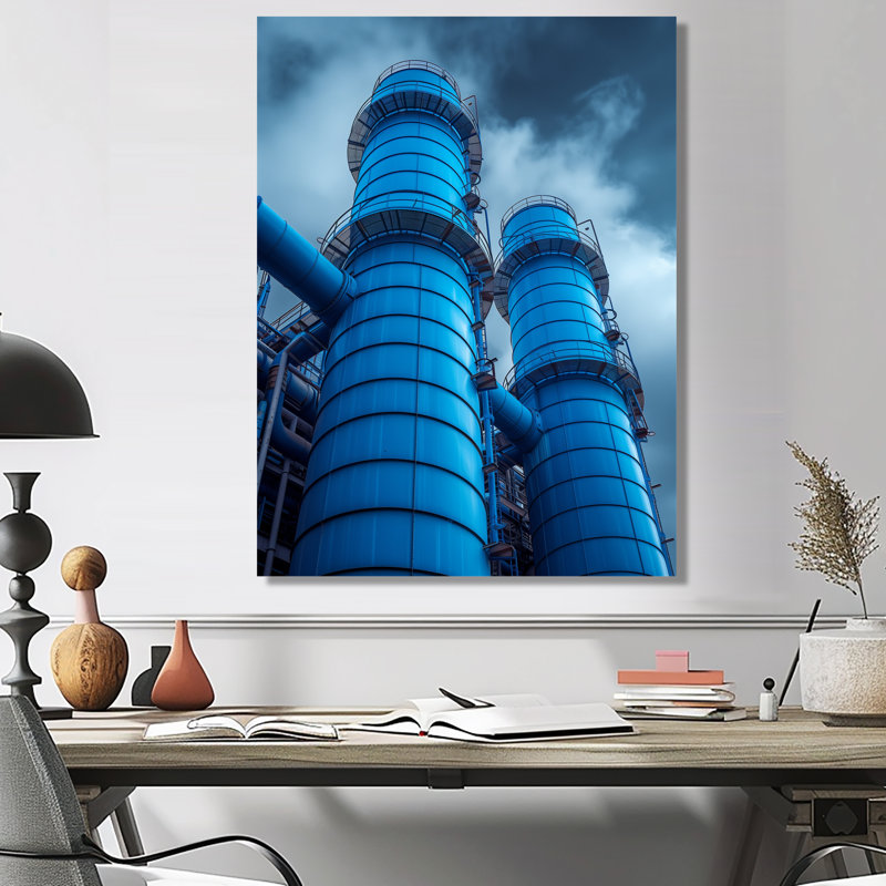 Silo bleu et gris avec centrale électrique Oasis Power Plant, Métal métal, H 16 po x l 32 po