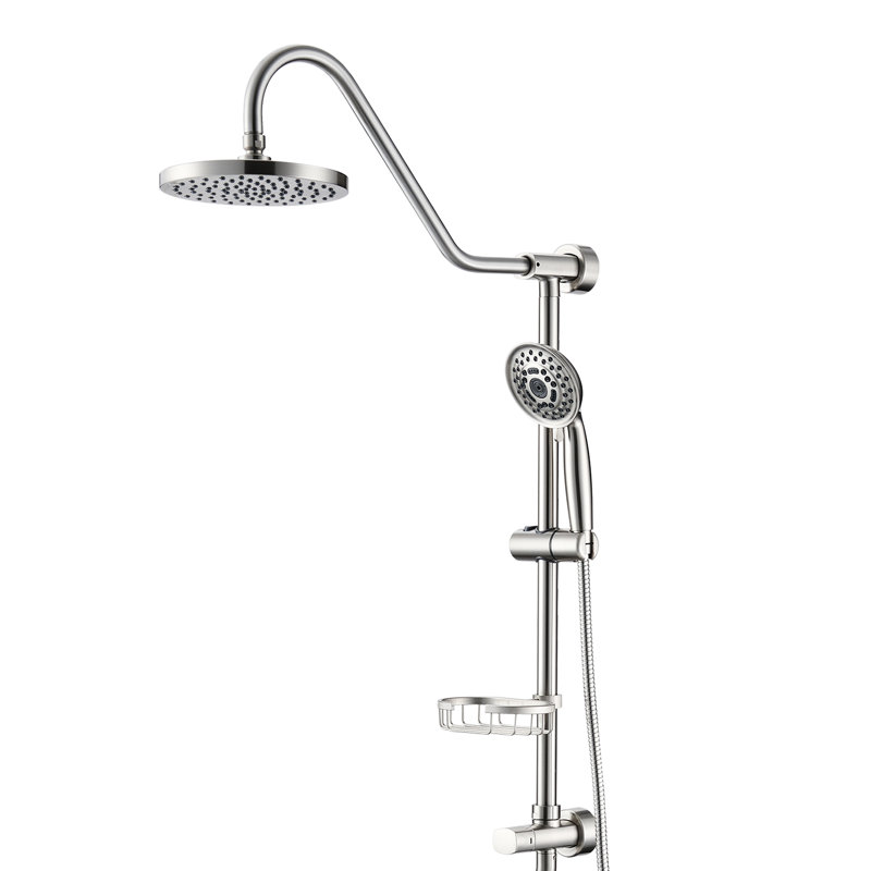 Système de douche avec eau à haute résistance pour soulager les muscles - Acier inoxydable, nickel brossé à main réglable et pomme de pluie en acier de 8 po au look moderne