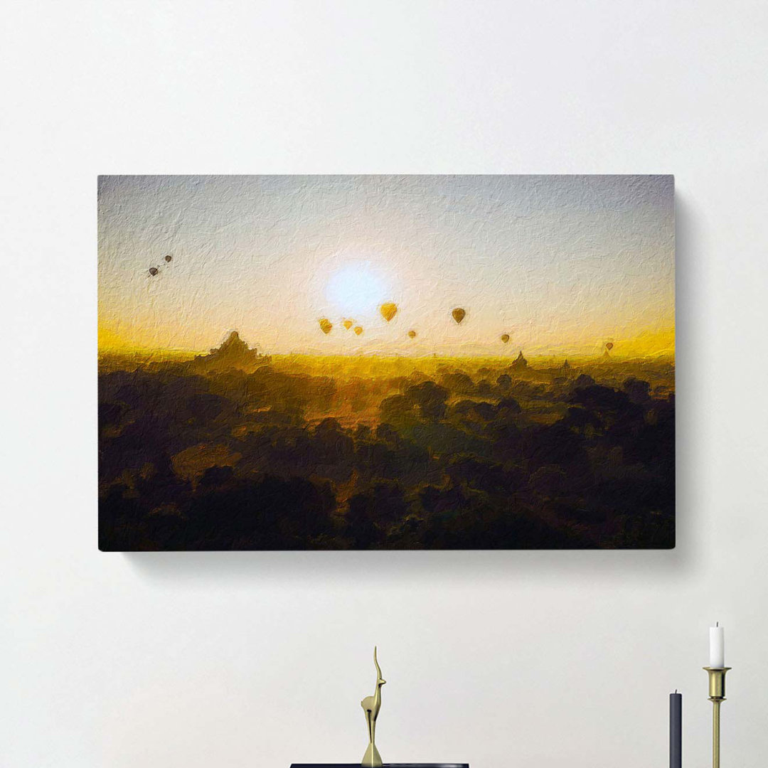 Hot Air Balloons over Bagan in Myanmar - Wrapped Canvas