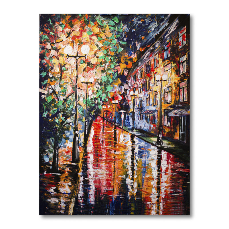 Paris Street Under Rain - Peinture, H 20 po x l 12 po x P 1 po, Toile tendue