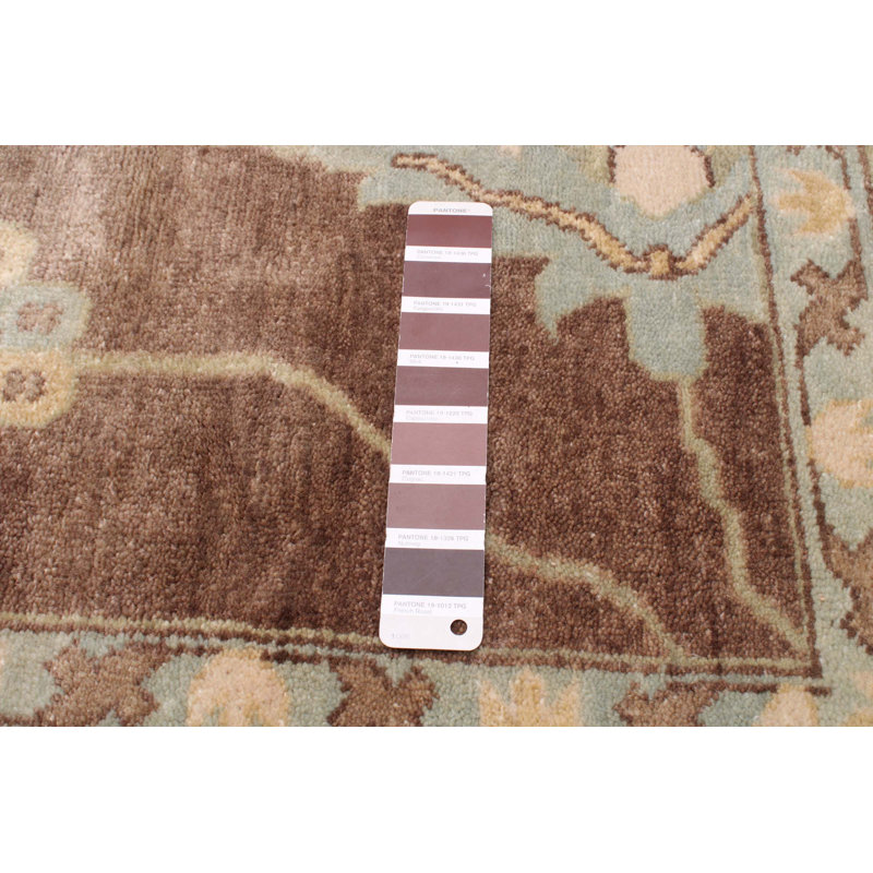 Tapis brun en laine noué à la main de conception unique 12 pi 4 po x 14 pi 6 po New Age