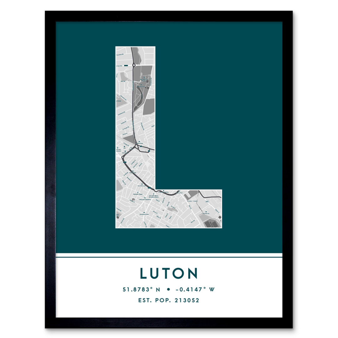 Luton England United Kingdom City Map by Wee Blue Coo - Single Picture Frame Typography