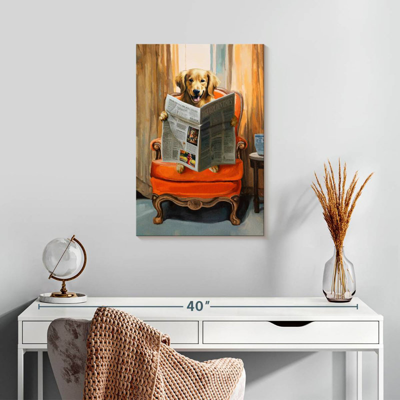 Golden Retriever Reading News, 24" H x 16" W