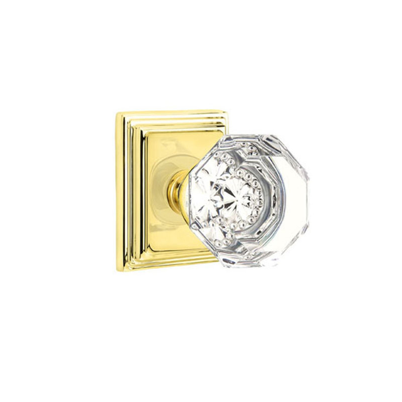 Single Dummy Old Town Clear Crystal Knob with Wilshire Rose, Unlacquered Brass