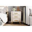 Table de chevet rembourrée en bois avec 3 tiroirs et pieds et poignées en métal, table de chevet avec plan de travail autocollant marbré - beige-310889239