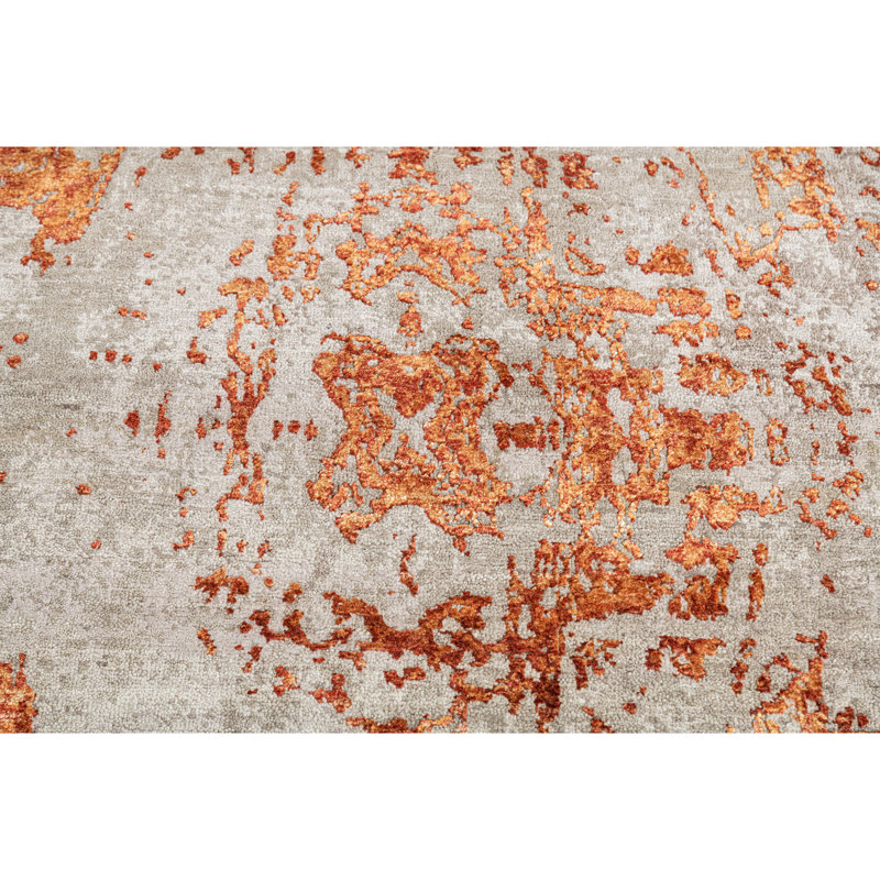 Hand Knotted Abstract Area Rug in Copper/Red/Gray, Rectangle 5' x 8'