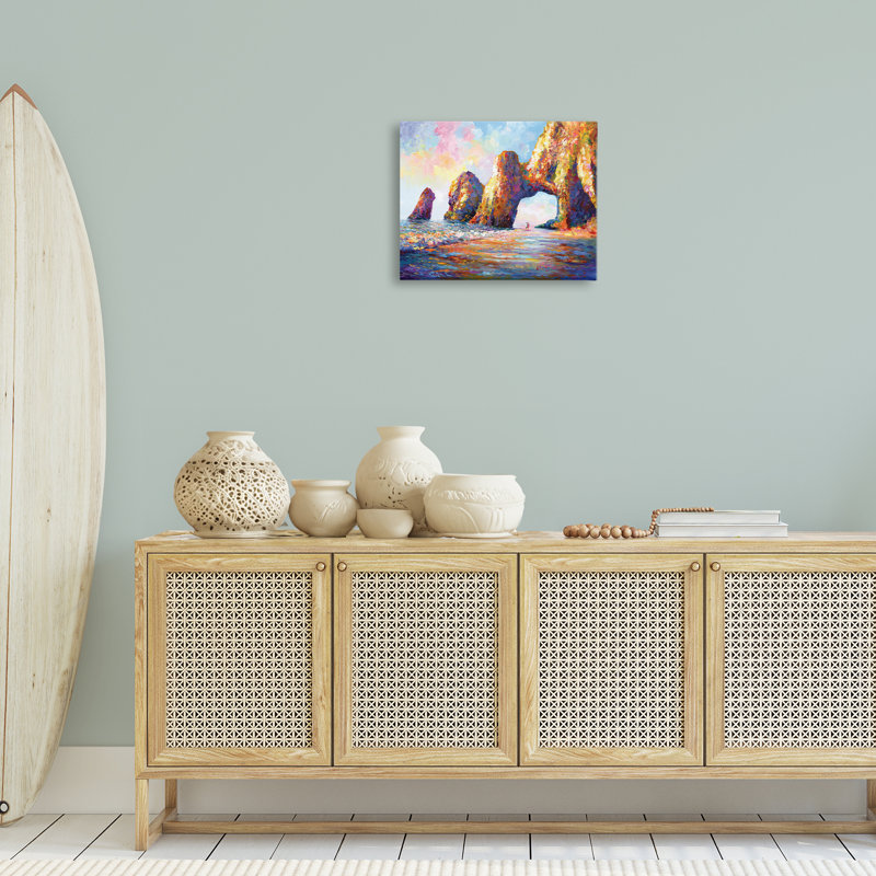 «Couple Strolling Beach Arch» par Leon Devenice, H 16 po x l 20 po