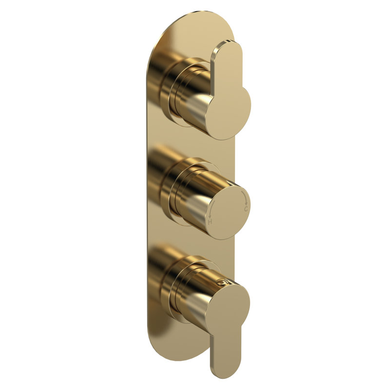 Triple Thermostatic with Diverter Shower Valve, Brushed Brass