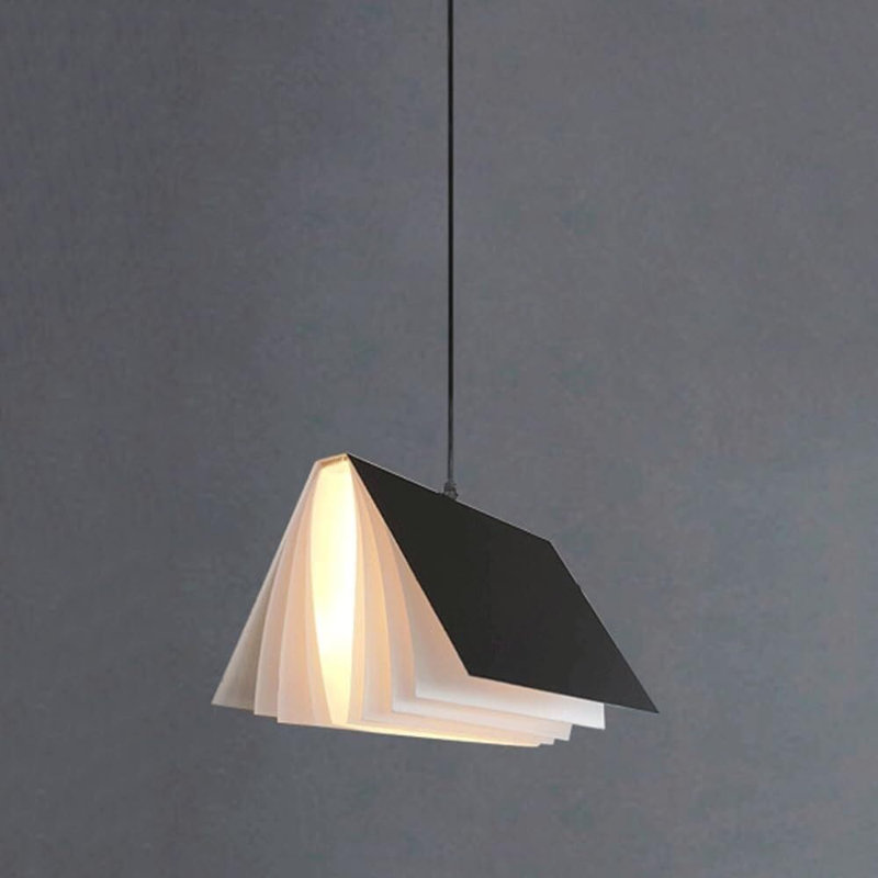 Led Book Pendant Lamp Creative Hanging Light, Matte Black