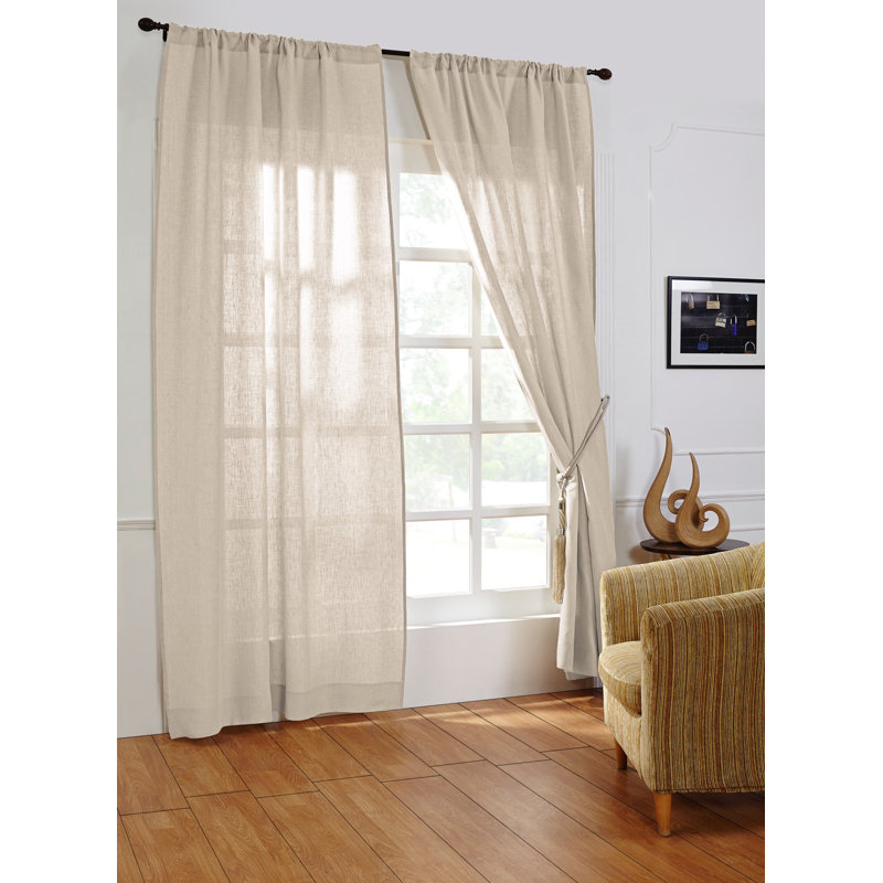 Rideau simple semi-transparent en lin Damron, Ivoire