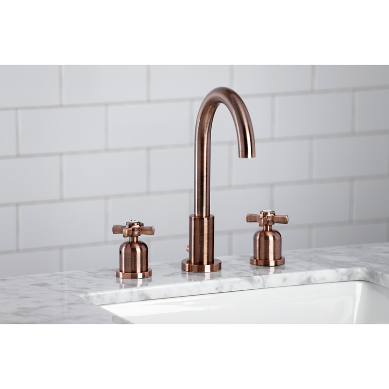 Robinet de salle de bain espacé à deux poignées à 3 poignées avec bonde escamotable en laiton Kingston, Cuivre antique