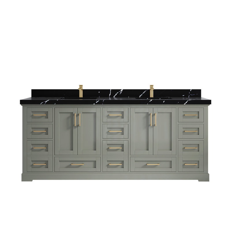 Esin 84'' Double Bathroom Vanity with Top, Calacatta Black