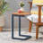 C-Shaped End Table, Natural Fir Wood Top & Antique Iron Base, Industrial Side Table for Living Room
