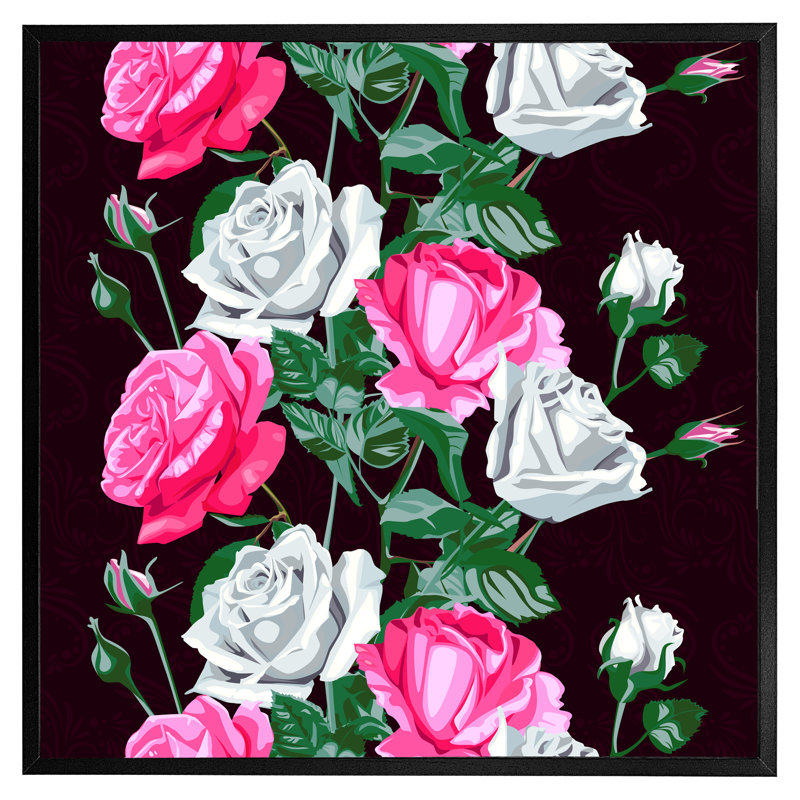 Vasios Pattern Of Pink And White Flowers - Single Picture Frame Print, Black Framed, 31cm H x 31cm W x 4cm D