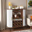 Armoire à vin cannelée avec support à vin à 8 grilles, 5 tablettes réglables à 5 niveaux, 2 porte-verres, 4 espaces de rangement cachés et portes coulissantes-1273156935