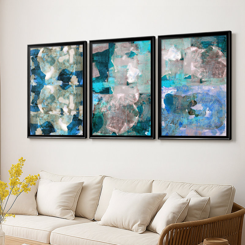 Impasto II - Toile tendue avec châssis sur mesure - 3 pièces, Noir, H 30 po x l 63 po