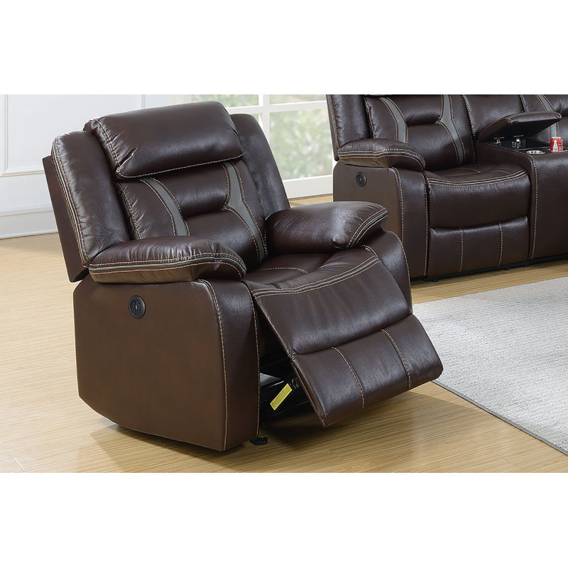Lundeen Upholstered Power Recliner, Dark Brown Faux Leather