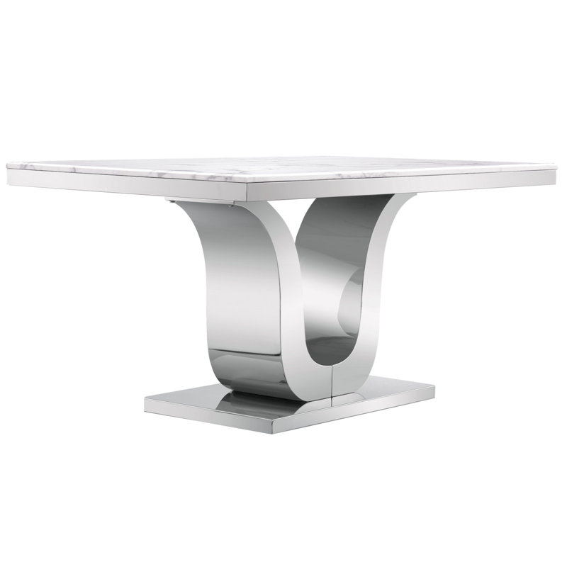 Bernhold Faux Marble Top Metal Base Dining Table, Silver
