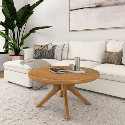 Muhsina Cross Leg Round Coffee Table (36in x 36in / 910mm x 910mm), Pecan by George Oliver