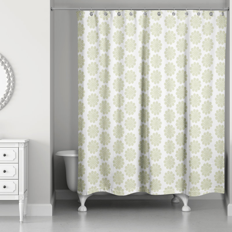 Tan Floral Pattern Polyester Shower Curtain, 71x74