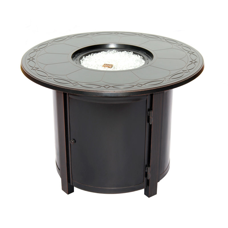 Hartwick 34" Round Gas Fire Pit Chat Table With Clear Glass Fire Beads