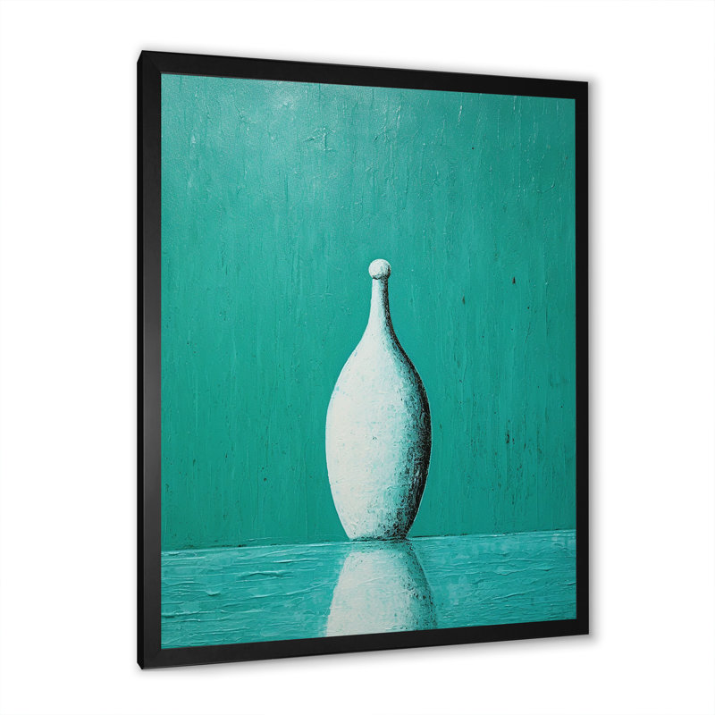 Tenpin turquoise sur toile, H 44 po x l 34 po, Encadrement doré