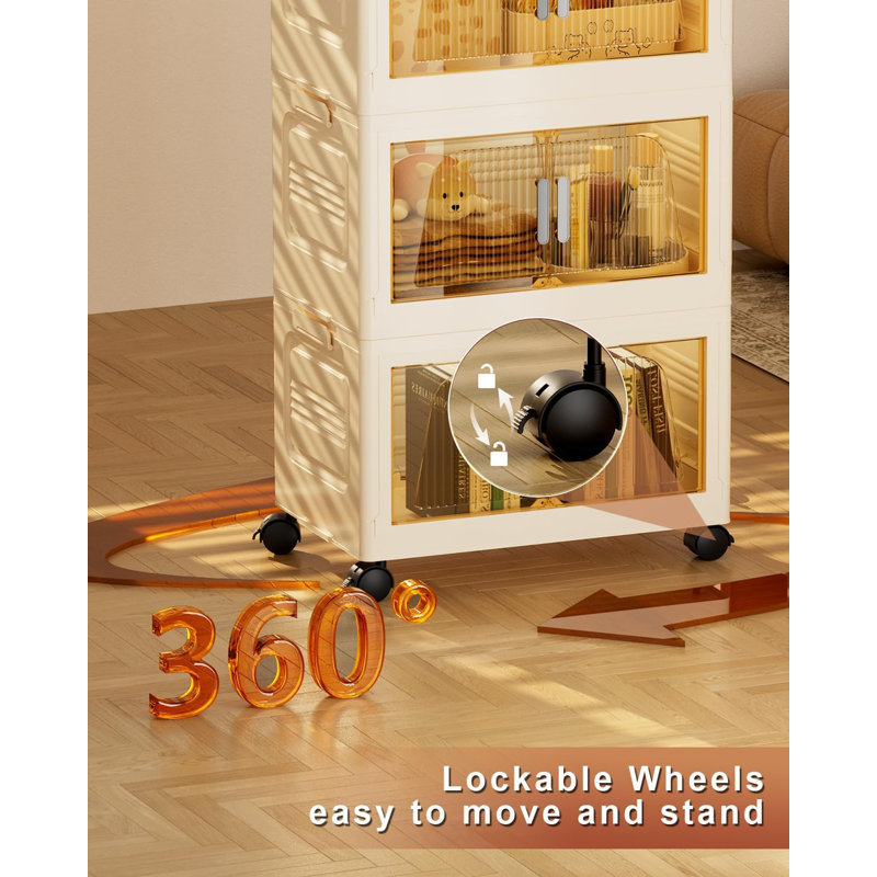 5 Pack 76QT/19GAL Foldable Stackable Storage Bins With Lid, Collapsible Storage Containers Box With Lockable Wheels for Home, Office and Dorm