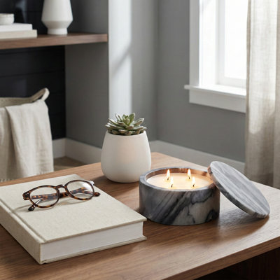 Bougie décorative en pierre de marbre avec couvercle pour le salon - décor moderne parfumé pour la chambre à coucher, la bibliothèque ou la table basse