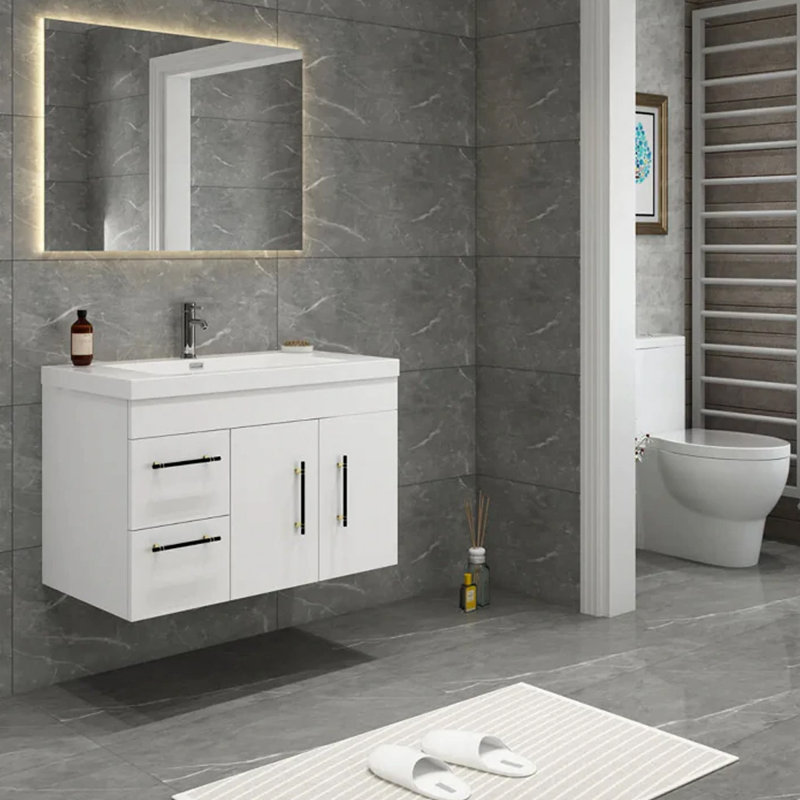 35.44'' Single Bathroom Vanity with Top, Glossy White