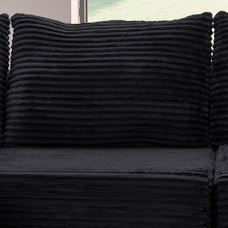 Canapé modulaire rembourré 4 pièces Boneless Kapellen, Noir, Orienté à droite