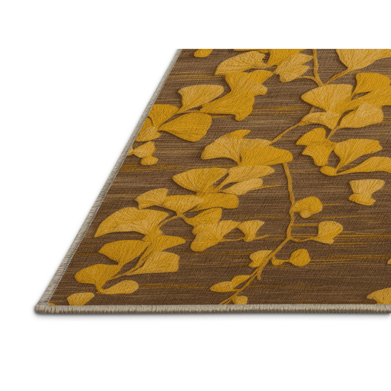 Tapis botanique brun lavable à la machine, Carré 6 pi