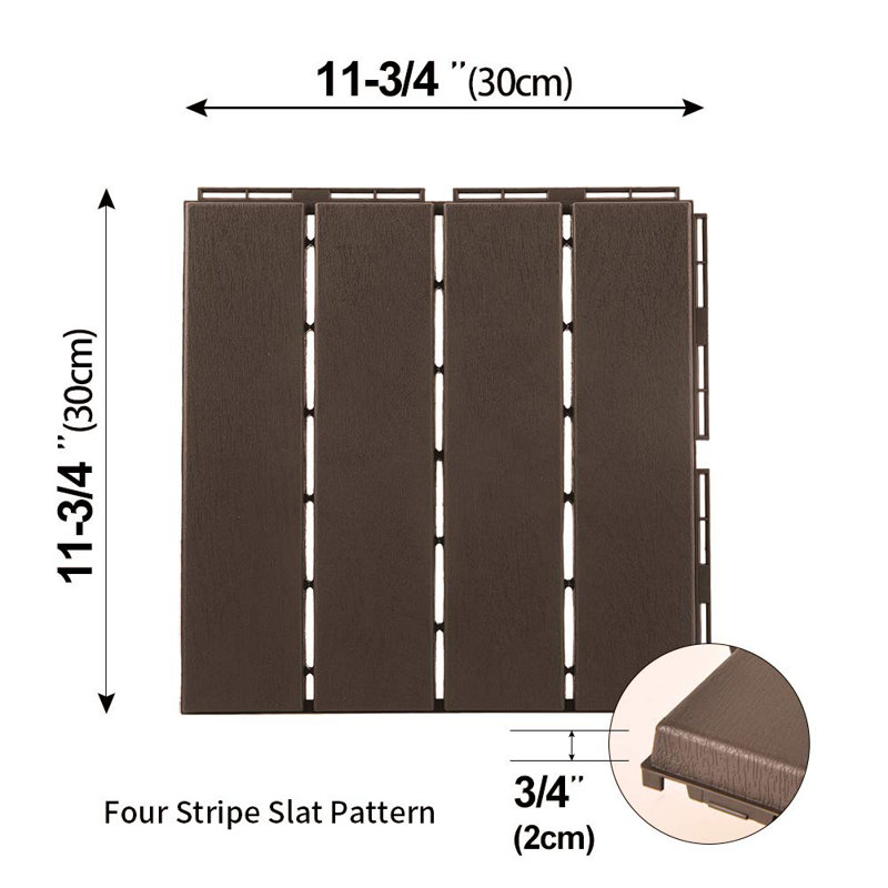 12" x 12" Composite Interlocking Deck Tile, Dark Brown