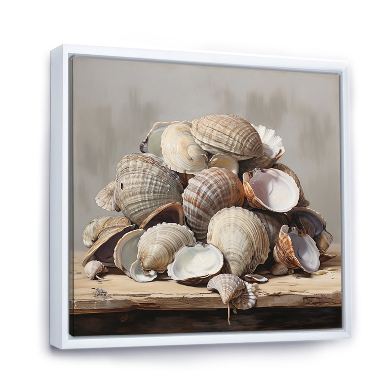Grey Clam Coastal Harmony I - Animals Wall Art Living Room, H 30 po x l 30 po x P 1 po, Cadre flottant blanc