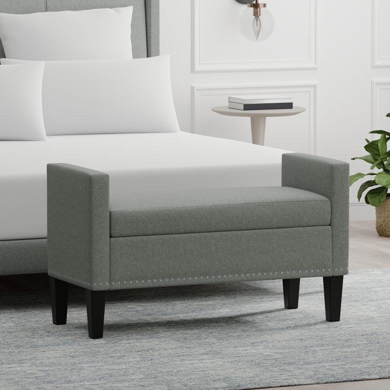 Banc de rangement rembourré Macrina, H 24 po x l 42 po x P 17,8 po, Pierre