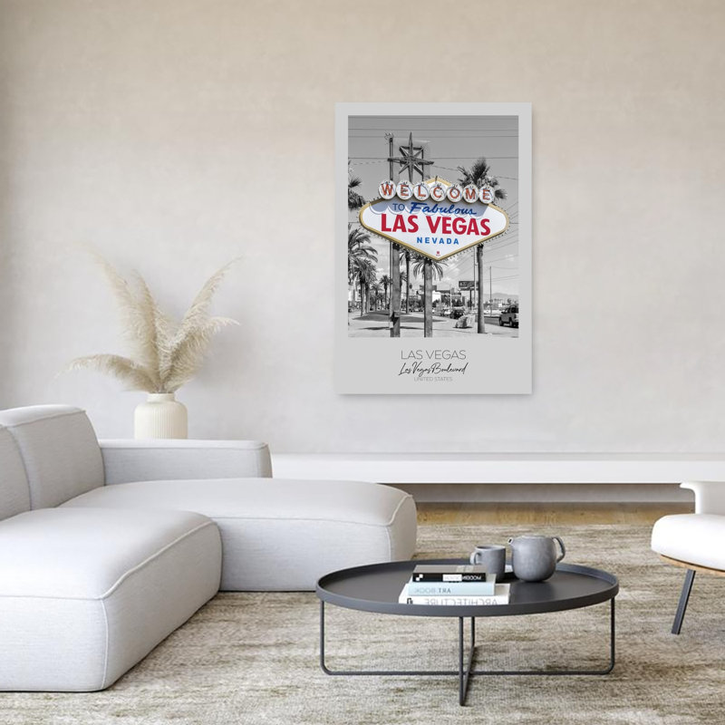 Fabulous Las Vegas Welcome Retro Abstract Palm Tree Architecture City Wall Art Print 1 Piece Wrapped Canvas Wall Art