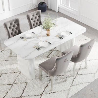 Rectangular Wooden Dining Set with Tufted Dining Chair
